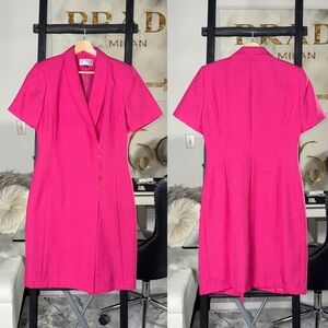 Vintage Kasper A.S.L. Petite Hot Pink Short Sleeve Tailored Blazer Dress Size 8